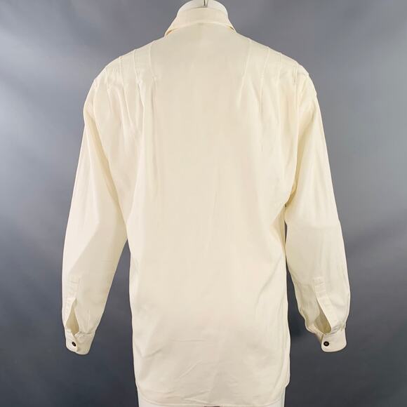 CLAUDE MONTANA S White Pleated Cotton Spread Collar Oversized Long Sleeve Shirt - Picture 4 of 12